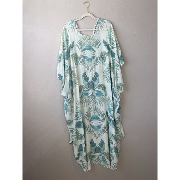 Vacances Beach Swim Coverup Palm Leaf 100% Silk Cream Caftan kimono resortwear - Picture 10 of 16